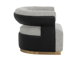 Sunpan Olida Swivel Lounge Chair - Contemporary Curved Design With Polished Metal Base And Plush Upholstery Black Fabric ,Faux Leather 111445