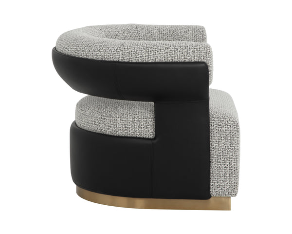 Sunpan Olida Swivel Lounge Chair - Contemporary Curved Design With Polished Metal Base And Plush Upholstery Black Fabric ,Faux Leather 111445