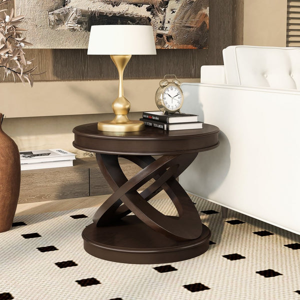 English Elm Retro Solid Wood Coffee Table Set 3-Piece with 44" Oval Coffee Table & Round End Tables, Sturdy X-Legs, Waterproof Surface Espresso W1202S00010