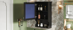 English Elm 20'' Half-Moon Wall Medicine Cabinet with Mirror, Solid Wood Frame, Soft-Close Hinges, Space-Saving Elegance Black N710P313827B