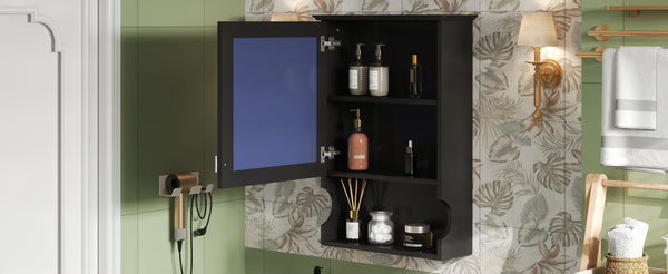 English Elm 20'' Half-Moon Wall Medicine Cabinet with Mirror, Solid Wood Frame, Soft-Close Hinges, Space-Saving Elegance Black N710P313827B