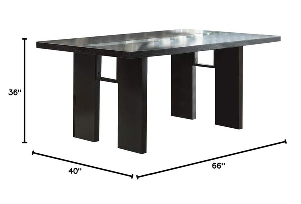 English Elm Contemporary 66" Rectangle Dining Table with Tempered Beveled Glass Top Espresso Finish Seats 6 Modern U-Shaped Support Hardwood Legs B011P207144