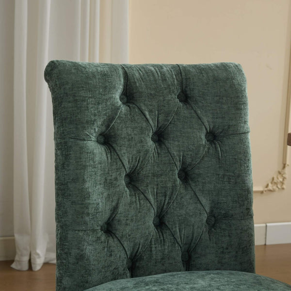 English Elm Upholstered Chenille Tufted Dining Chairs Set of 2 with Curved Wood Legs Club Style Olive Green W1143P457782