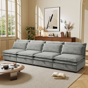 English Elm U_Style Modular Double-Layer 4-Seater Sofa with Hidden Storage, Removable Covers, Foam Comfort Grey WY000422AAE