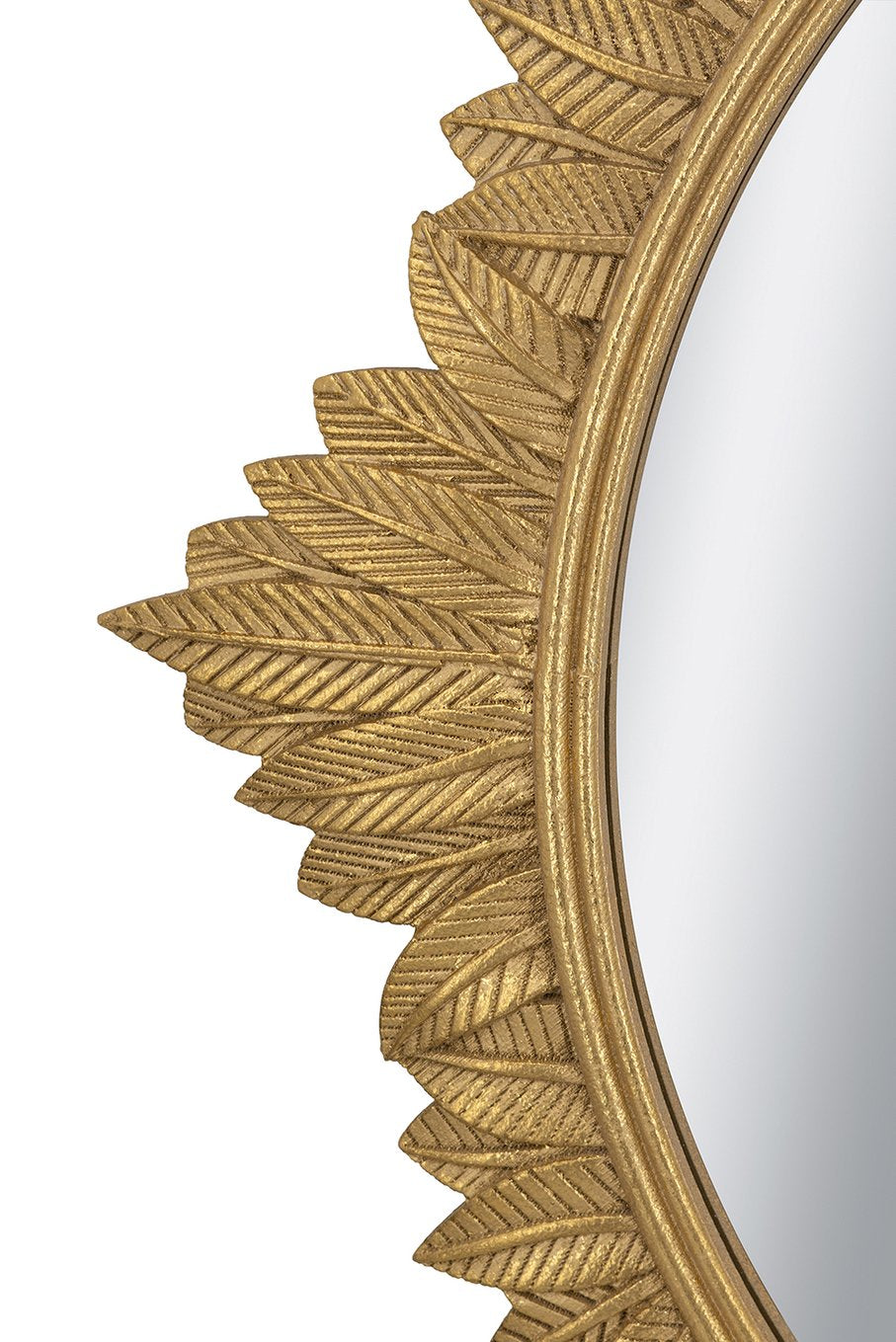 English Elm 35.5x31.5" Round MDF Wall Mirror with Rococo Carved Frame, Soft Gold Finish for Neoclassical Flair W2078P372552