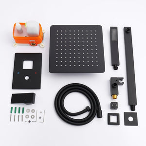 English Elm Shower System With 10" Rainfall Shower Head & Handheld Wand, Matte Black Brass Valve Combo Set T3177P269096-GIGA