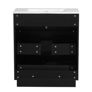 English Elm 30 Inch Bathroom Vanity With Ceramic Sink Combo - Modern Black Freestanding Storage Cabinet Set W1550S00047