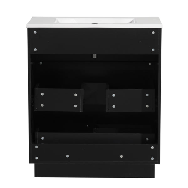 English Elm 30 Inch Bathroom Vanity With Ceramic Sink Combo - Modern Black Freestanding Storage Cabinet Set W1550S00047