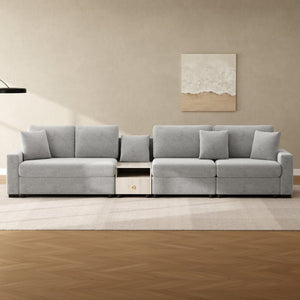 English Elm Modern Chenille Modular Sofa with Console Storage Armrest for Spacious Living Rooms Grey N763S000065E