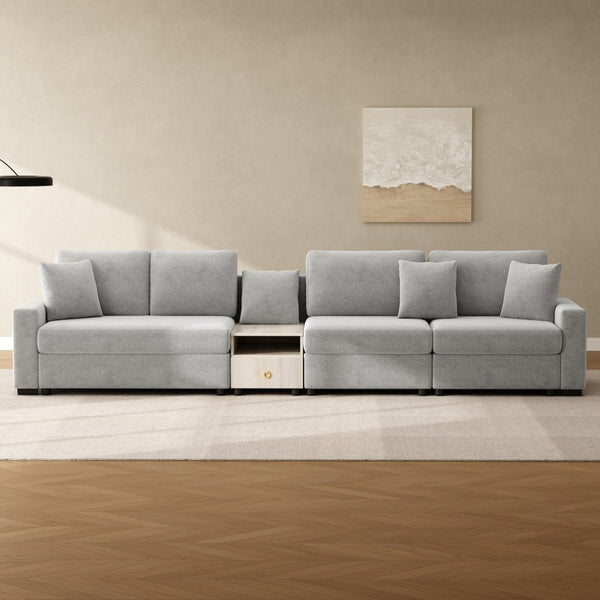 English Elm Modern Chenille Modular Sofa with Console Storage Armrest for Spacious Living Rooms Grey N763S000065E