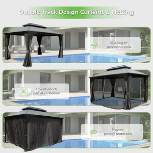English Elm 10'x14' Hardtop Gazebo Dual Roof Steel Frame Permanent Outdoor Patio Pavilion W1859S00183