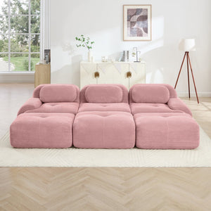 English Elm Three-seat Modular Sectional with Ottomans Corduroy Curved Lounge Sofa for Living Rooms W714S01409