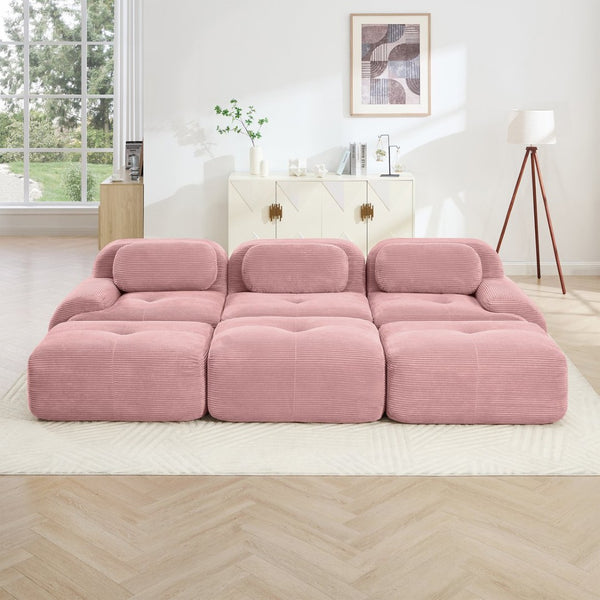 English Elm Three-seat Modular Sectional with Ottomans Corduroy Curved Lounge Sofa for Living Rooms W714S01409