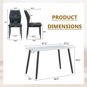 English Elm Table and Chair Set Modern Marble Glass Top Dining with 4 Ergonomic Pu Seats W1151S04630