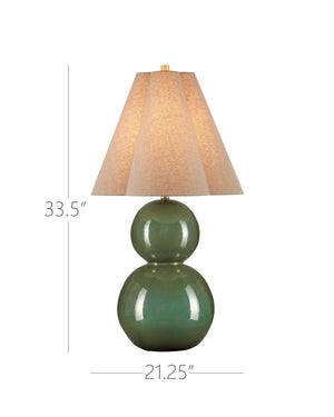 Currey & Company Kindred Table Lamp: Stunning Double Orb Design In Dark Green Glaze With Unique Clover Shade, 34.5" Tall Green Ceramic 6000-1041-currey-company