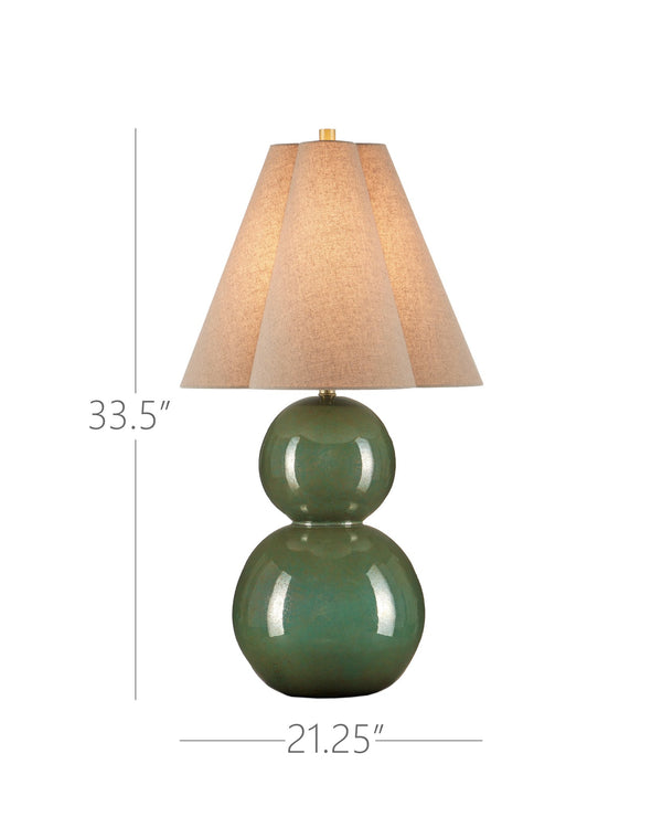 Currey & Company Kindred Table Lamp: Stunning Double Orb Design In Dark Green Glaze With Unique Clover Shade, 34.5" Tall Green Ceramic 6000-1041-currey-company