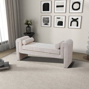 English Elm Ashcroft Furniture - Regent Cream Chenille Bench with High-Density Foam Cushion, Kiln-Dried Frame, 64x21x28 Ready-to-Use B183P255254