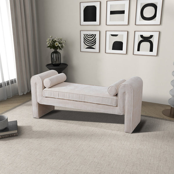 English Elm Ashcroft Furniture - Regent Cream Chenille Bench with High-Density Foam Cushion, Kiln-Dried Frame, 64x21x28 Ready-to-Use B183P255254
