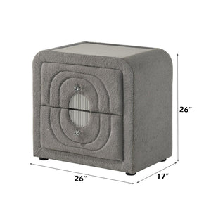 English Elm Shelyn Teddy Sherpa Upholstered Nightstand with Glass Top and Crystal Knob Hardware Gray B2756P495790
