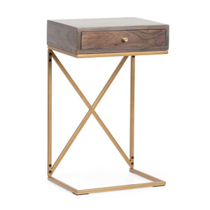English Elm Christopher Knight Home® - END C-Shape End Table with Drawer in Dark Brown Acacia Wood & Gold Metal Legs — Rustic Glam Accent (97) 68743.00