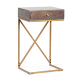 Christopher Knight Home® - Noble House - Bucyrus Rustic Glam Handcrafted Acacia Wood C-Shaped Side Table, Dark Brown and Gold