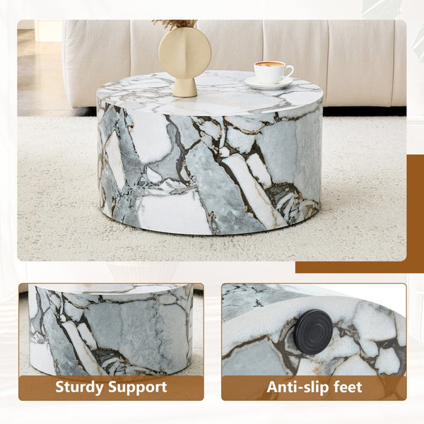 English Elm Cave Stone Patterned Mdf Round Coffee Table for Minimalist Industrial Living Rooms White W1151P460955