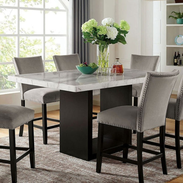 English Elm Attractive Genuine Marble Top Counter Height Dining Table Seats Six Solid Wood Base B2741S00762