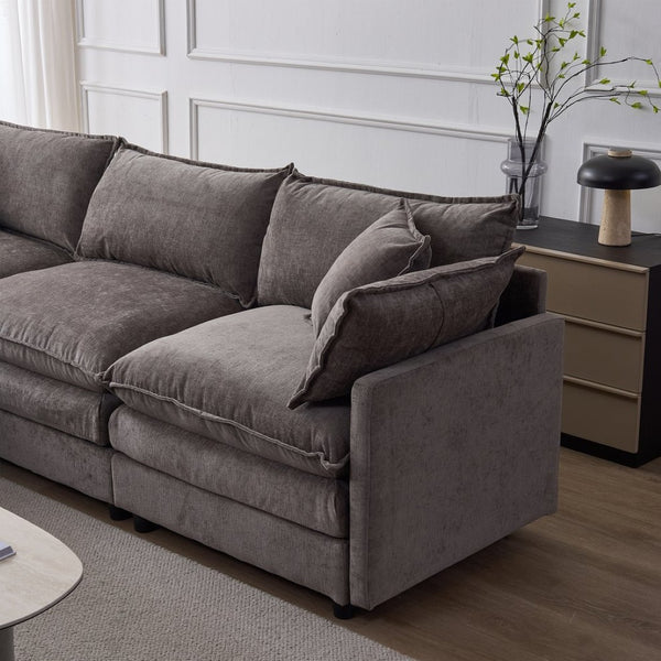 English Elm 105" L-shaped Chenille Sectional with Ottoman Pocket Spring Living Room Sofa Grey W1097S00228