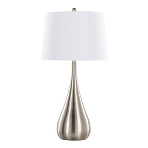 English Elm Pebble Brushed-Nickel Teardrop Table Lamp Set of 2 with White Linen Drum Shades, 29" Contemporary Elegance B202P224115