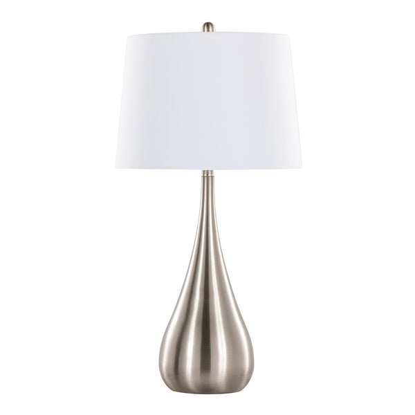 English Elm Pebble Brushed-Nickel Teardrop Table Lamp Set of 2 with White Linen Drum Shades, 29" Contemporary Elegance B202P224115