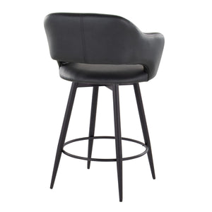 English Elm Margarite 26" Counter Stool Set of 2 — Matte Black Faux Leather Swivel, Armrests, Round Footrest B202S00348