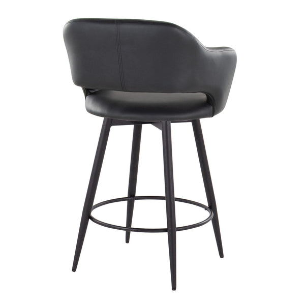 English Elm Margarite 26" Counter Stool Set of 2 — Matte Black Faux Leather Swivel, Armrests, Round Footrest B202S00348