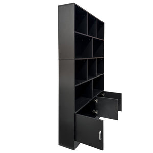 English Elm 70.87" Tall Cube Bookcase with 10 Open Shelves and Cabinet for Living Room or Office W331P377354