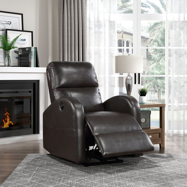 English Elm Power Reclining Chair with Gray Faux Leather Upholstery, Modern Power Motion Recliner for Living Rooms Brown 30.5 L x 30.5 W x 26 H B011P233934