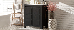 English Elm 30" Rustic Bathroom Vanity Espresso with Ceramic Sink, Soft-Close Doors, Adjustable Shelves, Open-Back Plumbing-Friendly Storage N729P290712P