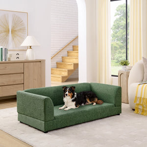 English Elm Comfortable Linen Upholstered Pet Sofa with Backrest and Armrests for Large Dogs Olive Green W487P430317