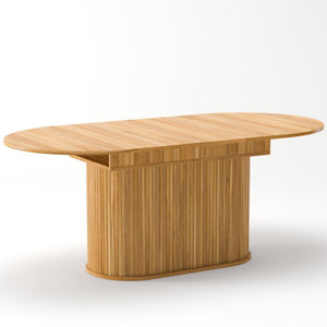 English Elm 55.11"-70.86" Extendable Dining Table with Sculpted Striped Legs Seats Six in Modern Style Natural W757P411747