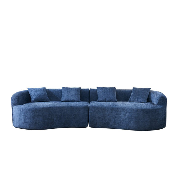 English Elm 111" L Shaped Cloud Sofa Plush Chenille Upholstered High Density Foam Apartment Living Room Blue W1669S00055