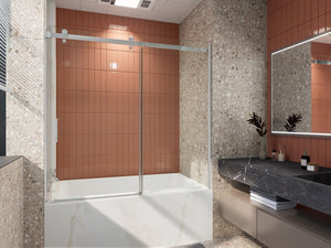 English Elm 56-60 in Semi-frameless Sliding Bathtub Door Matte Black 8mm Tempered Clear Glass W637P349407
