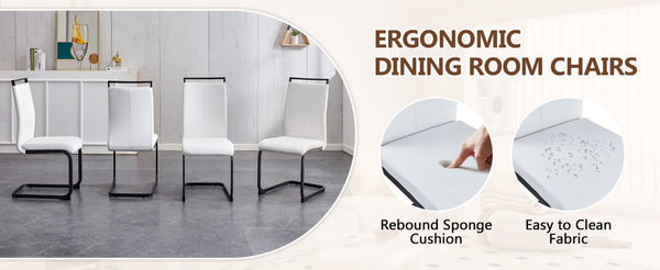 English Elm Table And Chair Set - 71" Walnut Grain Dining Table With 6 White Pu Chairs & Black Metal Legs W1151S04276-GIGA