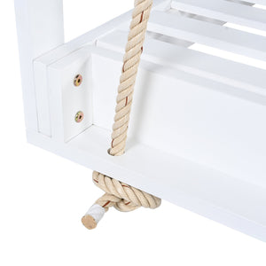 English Elm TOPMAX Acacia Wood Porch Swing Bed with 96" Hemp Ropes, Open-Side Minimalist Patio Lounger, 350lb Capacity White N717P265860K