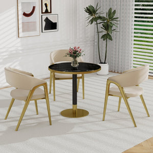 English Elm Round Tulip Bistro Table Faux Marble Top Gold Pedestal Base for Small Dining Spaces W3316P421502