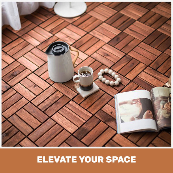 English Elm Acacia Wood Interlocking Deck Tiles, 30 Pcs 12" X 12" Durable Outdoor Flooring For Patios & Pools W2391P272587