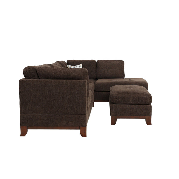 English Elm Chenille Reversible Sectional Sofa with Ottoman — Plush Tufted Chenille, Eucalyptus Frame Comfort Retreat Dark Coffee B016S00008