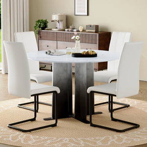 English Elm Modern Faux Marble Round Dining Set with 4 Upholstered Chairs for Small Spaces W3875S00064