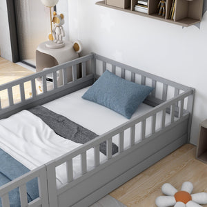 English Elm Twin Montessori Floor Bed Frame With High Security Barriers & Child-Friendly Door In Grey Finish W1858P164928-GIGA