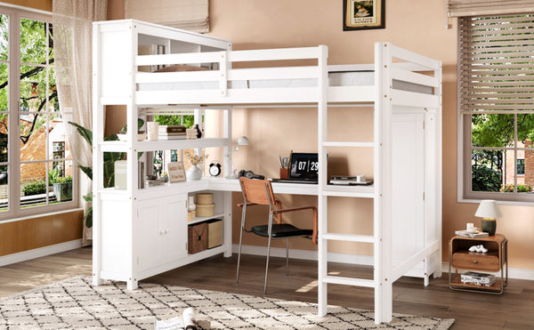 English Elm Full Size Pine Loft Bed House Frame with Slide Bookshelves and Moon Star Rails W1580S00162