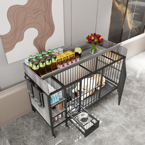 English Elm Large Iron Mdf Pet Enclosure with Storage Cabinet Rolling Casters and Steel Feeding Basins W3064P245385