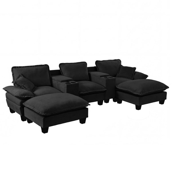 English Elm Modular Cloud Sectional U-shape Chenille Sofa with Storage Ottoman and Usb Charging Black W3163S00129