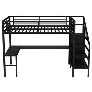 English Elm Full Size Pine Loft Bed House Frame with Slide Bookshelves and Moon Star Rails W1580S00286
